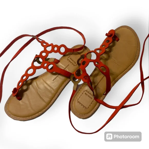 NWOT Dolce Vita Leather lace-up Strappy Orange Jolee Perin Gladiator Sandal - Picture 2 of 11